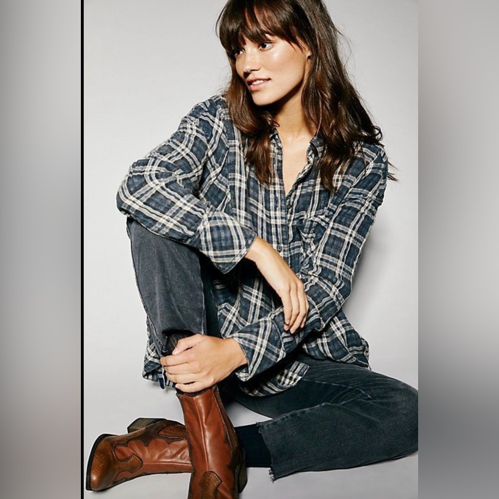Free People Nordic Side Lace Up Flannel Plaid Button down women’s shirt